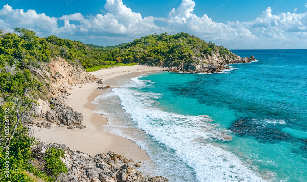 Obraz premium Extremely beautiful coastline and beach, scenic lake shore, bird's eye view, top view, natural scenery