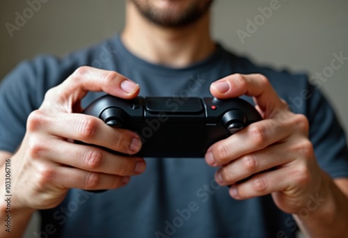 Close-up of hands holding a video game controller during gameplay photo