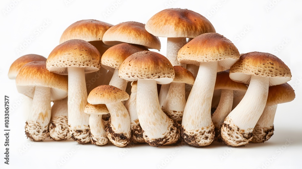 Pile of Agaricus blazei mushroom isolated on white background.