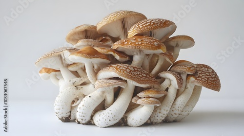 Pile of Agaricus blazei mushroom isolated on white background. photo