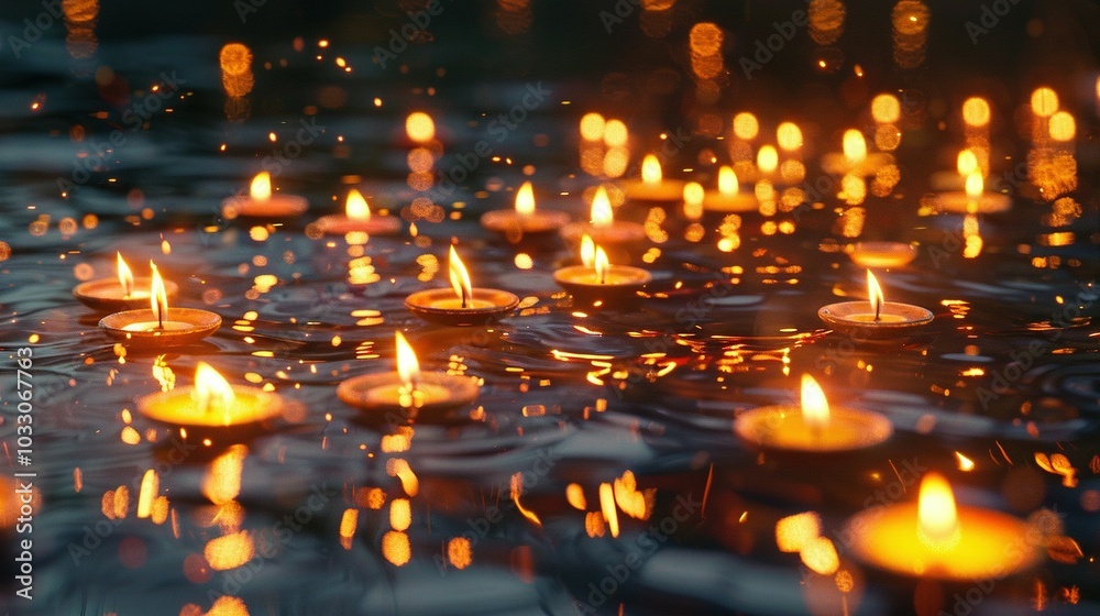 Diwali Elegance: Generative AI Art of Candles Floating in Water Diwali Elegance: Generative AI Art of Candles Floating in Water