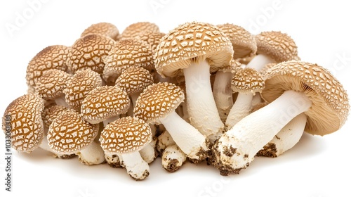 Pile of Agaricus blazei mushroom isolated on white background.