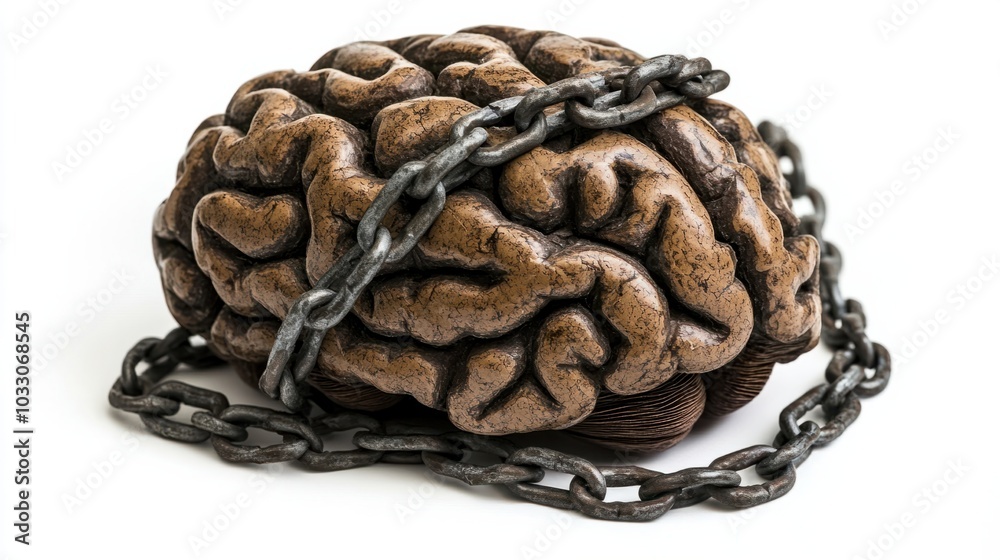 Obraz premium wrapped around a brain, symbolizing mental illness and emotional constraint, isolated on white background