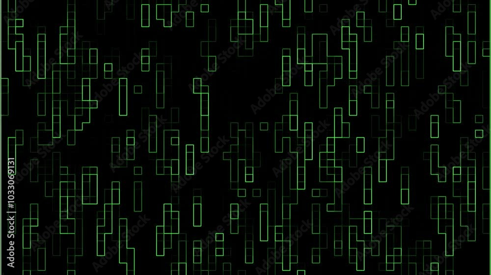Green glowing lines and cube shapes in fast motion on a black background Green glowing lines and cube shapes in fast motion on a black background