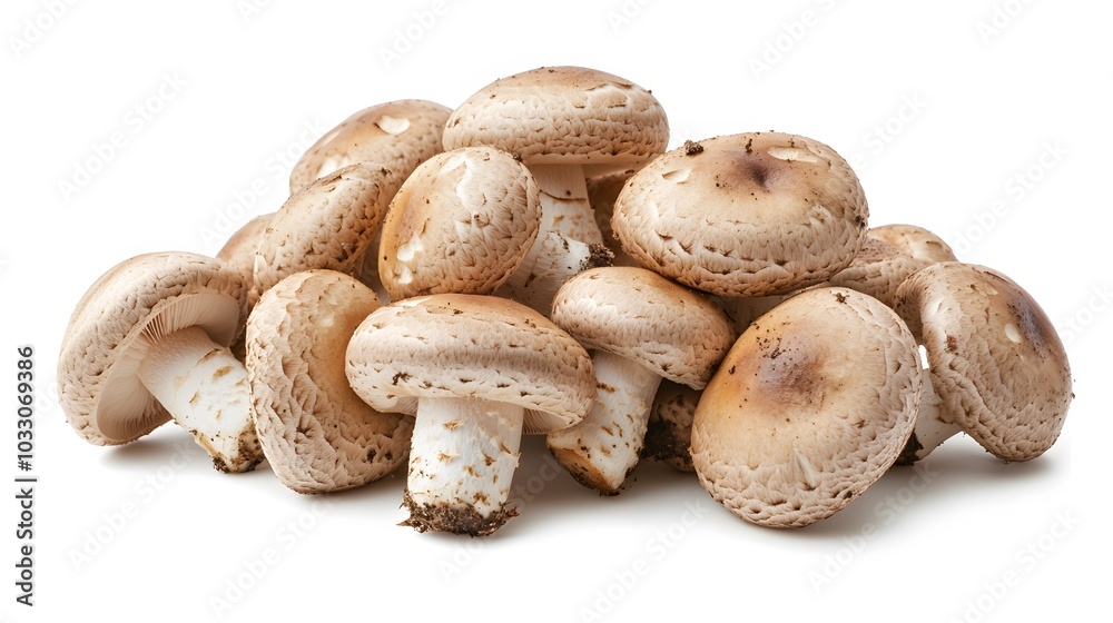 Pile of Agaricus blazei mushroom isolated on white background.