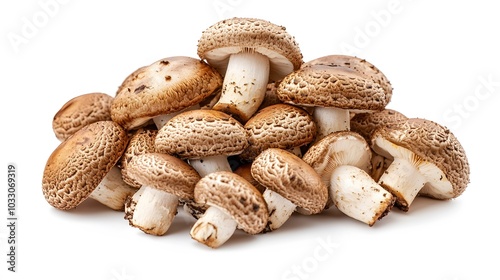 Pile of Agaricus blazei mushroom isolated on white background.