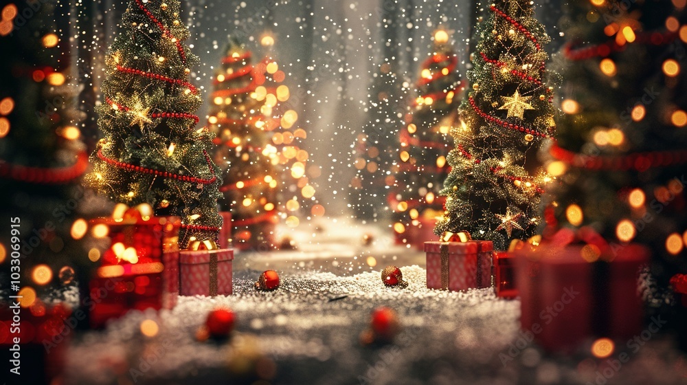 Magical Christmas Celebration: Generative AI Art of Trees, Gifts, and Star-Shaped Snowflakes Magical Christmas Celebration: Generative AI Art of Trees, Gifts, and Star-Shaped Snowflakes