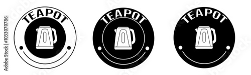 Black and white illustration of teapot icon in flat. Stock vector.