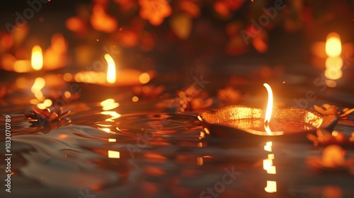 Festive Serenity: Generative AI Depiction of Candles in Water for Diwali