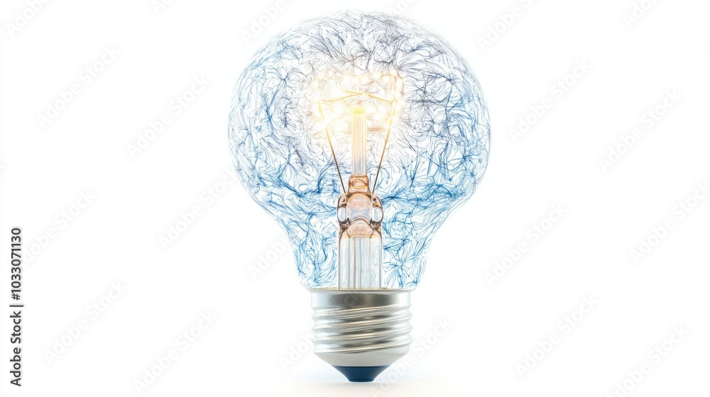 Light bulb inside a brain icon, symbolizing mental clarity and insight, isolated on white background Light bulb inside a brain icon, symbolizing mental clarity and insight, isolated on white background
