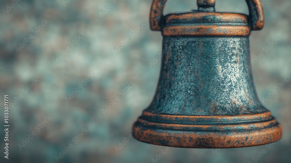 Fototapeta premium Detailed closeup of a ringing bell, vibration effects, white background