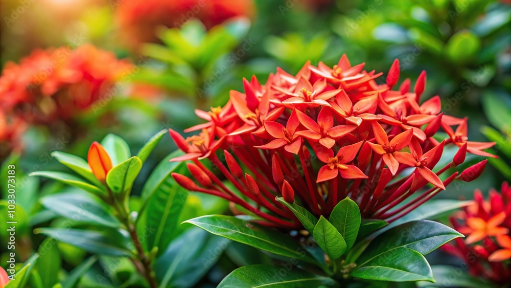 Red ixora coccinea flowers blooming in the garden Red ixora coccinea flowers blooming in the garden
