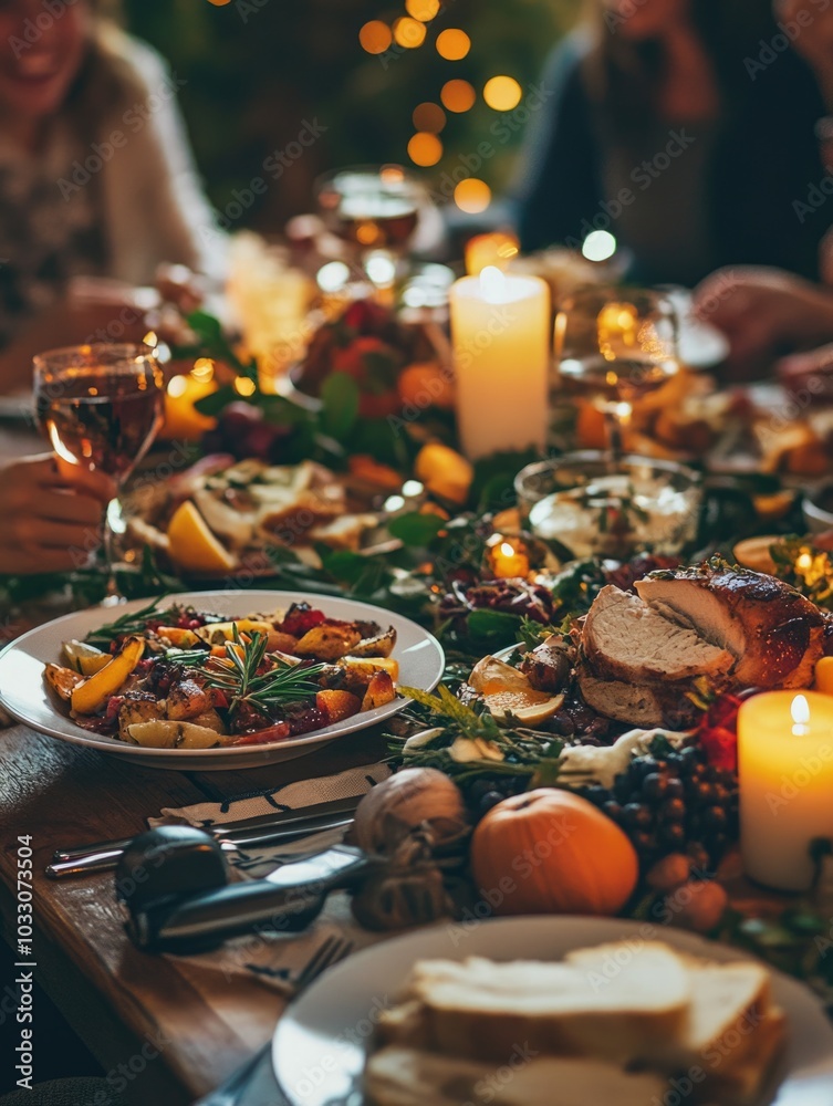 Festive Holiday Dinner with People Celebrating Festive Holiday Dinner with People Celebrating
