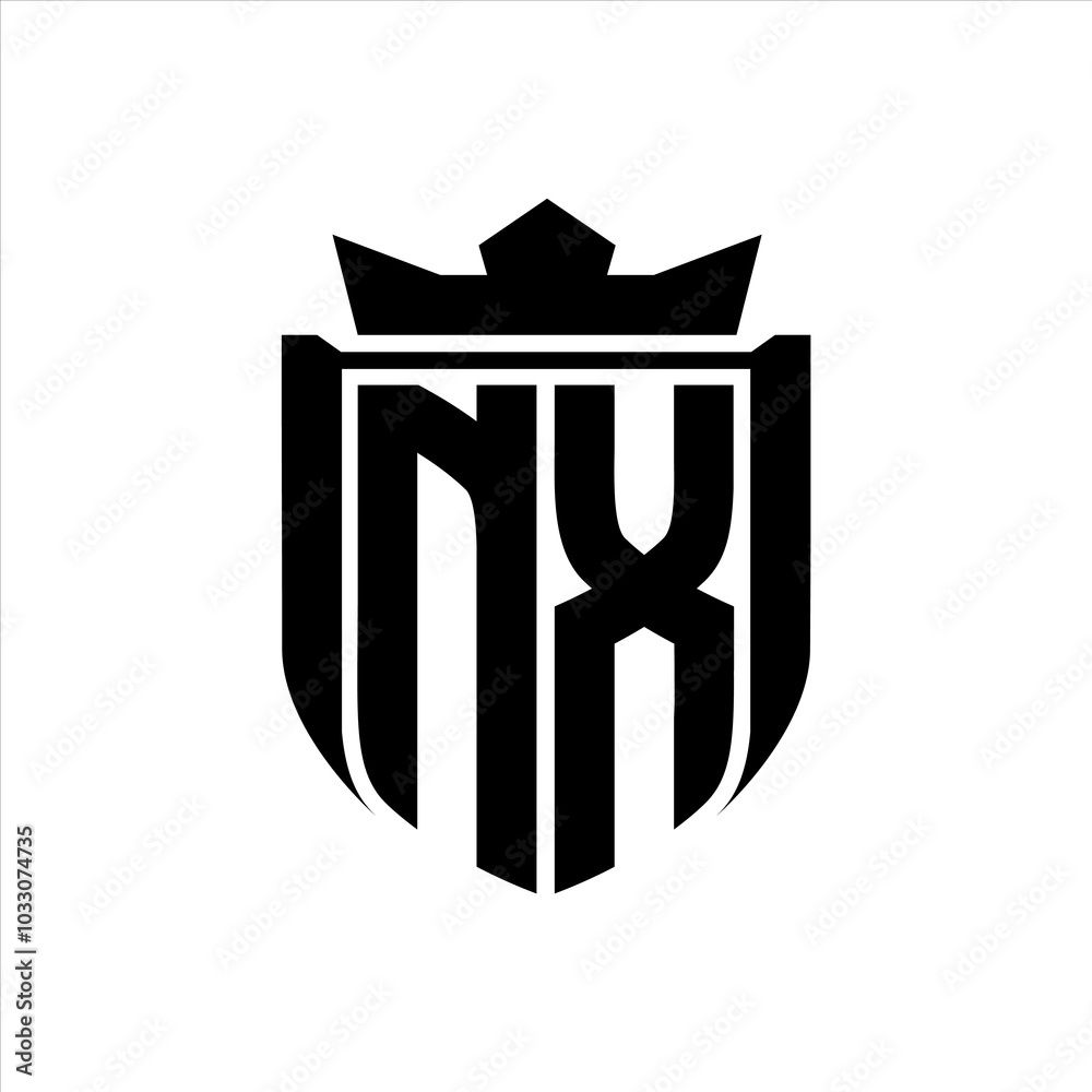 NX Logo with shield shape inside shield badge crown on white background ...
