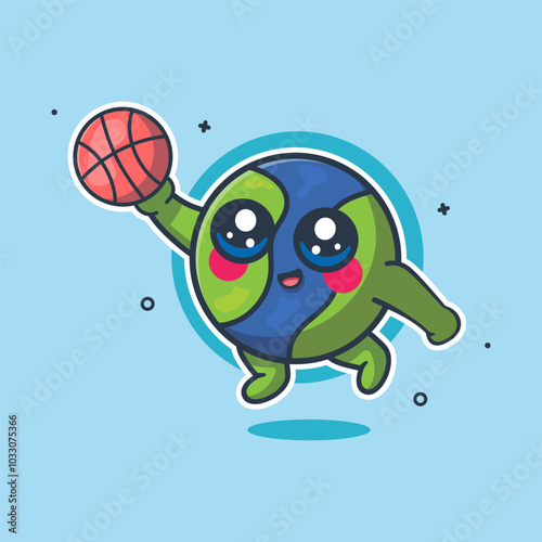 active earth character mascot playing basketball isolated cartoon