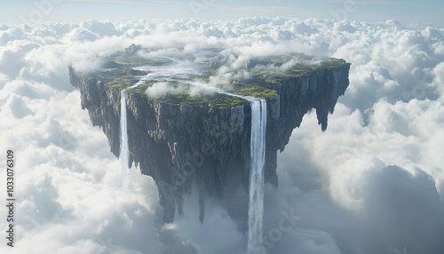 A plateau suspended high above the clouds, where gravity behaves unpredictably