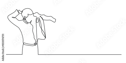 one continuous line drawing of a man wearing a suit.one line drawing of a man wearing a suit to work, attending a party.single line vector illustration.isolated white background