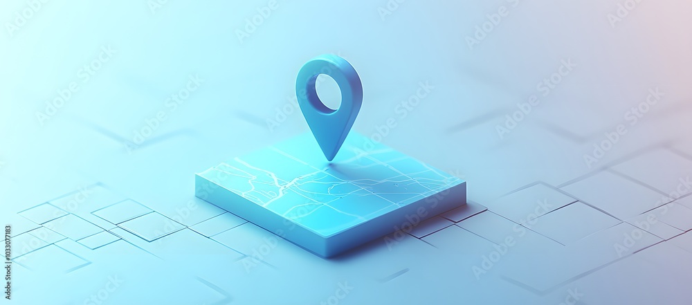 3D icon of a map with a blue location pin on a light background, in a ...