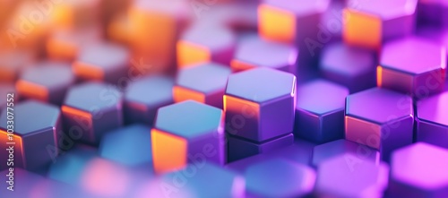 Abstract background with hexagonal cubes in purple and orange colors