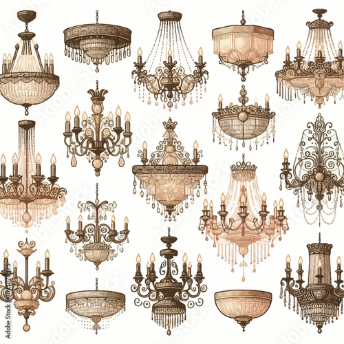 Chandeliers Set vector illustration