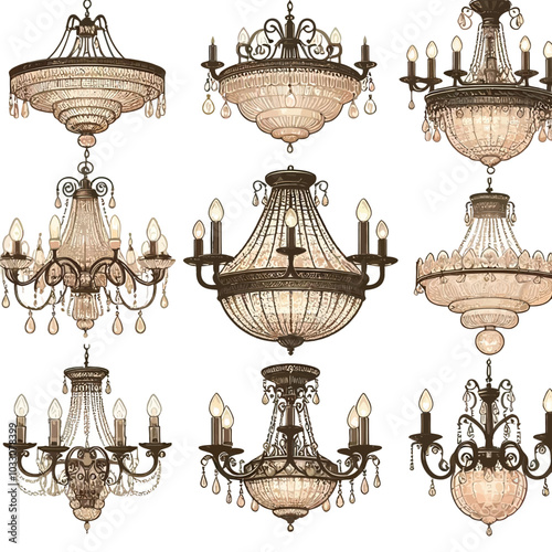 Chandeliers Set vector illustration