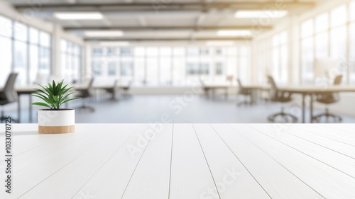 Minimalist Office Space with Plant on Table