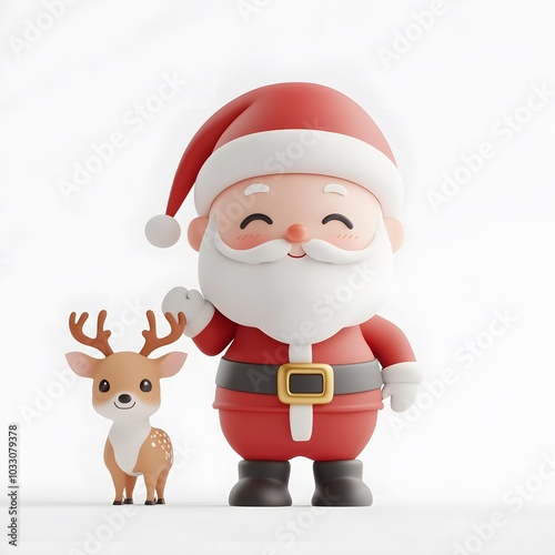 Charming christmas scene featuring a joyful santa claus and his adorable reindeer pal for festive celebrations and holiday cheer