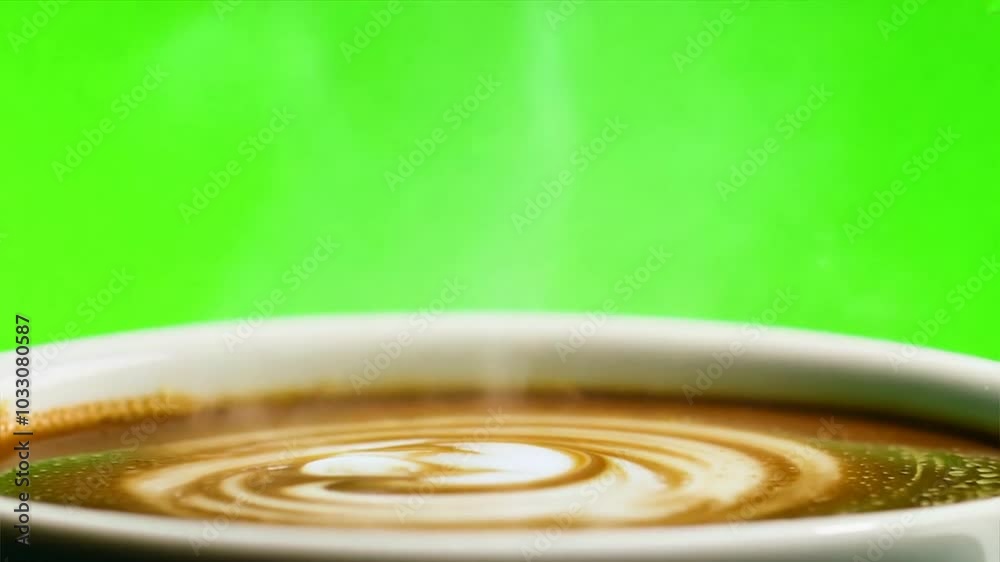 Americano, hot coffee on a green screen