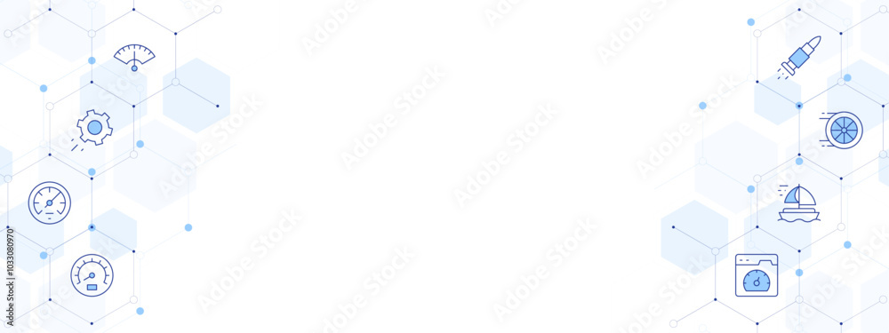 Speed Banner Vector Illustration with Two-sided Icon Style. Line Duotone icon. Containing speedometer, bullet, tyre, sail boat, settings Speed Banner Vector Illustration with Two-sided Icon Style. Line Duotone icon. Containing speedometer, bullet, tyre, sail boat, settings