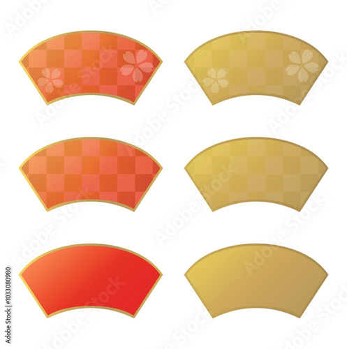 桜と扇の和風フレームセット。お正月、お祝い、伝統的な和柄、年賀素材。