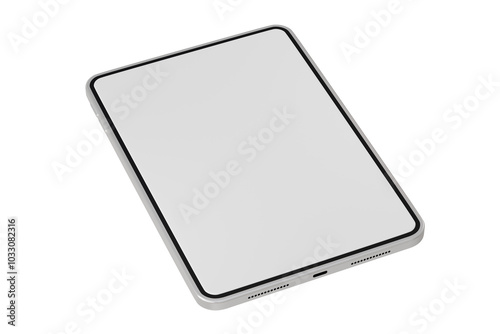 3d Realistic tablet with blank white screen for mockup icon. Minimal tablet computer empty screen icon isolated on purple background. Computer electronics technology used everyday concept. 3d render.