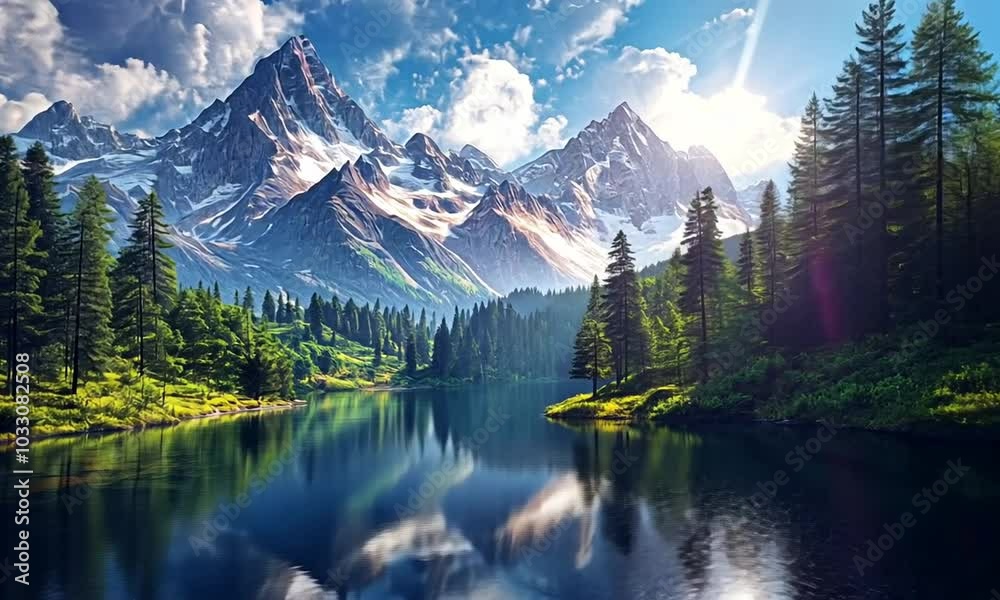 A serene mountain lake with a reflection of the snow-capped mountains. A serene mountain lake with a reflection of the snow-capped mountains.
