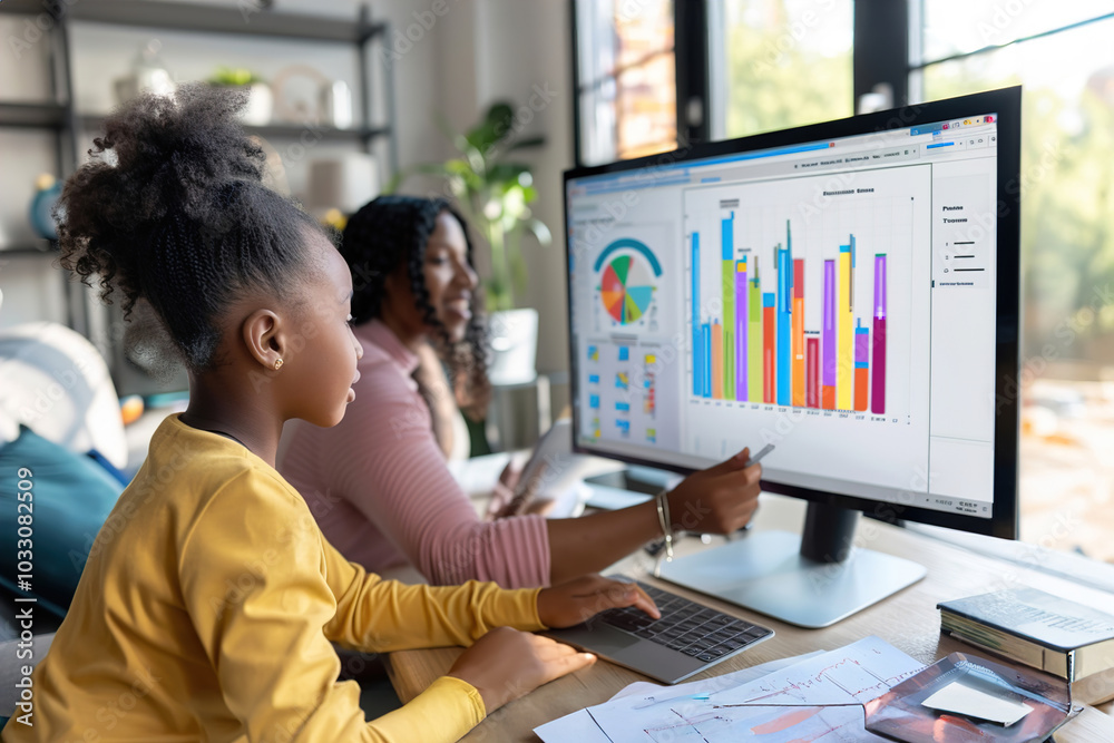 Parents using chart to track screen time, daughter watching, learning self-regulation and limits Parents using chart to track screen time, daughter watching, learning self-regulation and limits