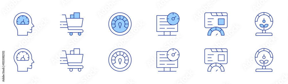 Speed icon set in two styles, Duotone and Thin Line style. Editable stroke. performance, shopping cart, speed, speed test, gauge Speed icon set in two styles, Duotone and Thin Line style. Editable stroke. performance, shopping cart, speed, speed test, gauge