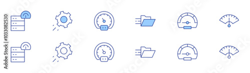 Speed icon set in two styles, Duotone and Thin Line style. Editable stroke. server, settings, folder, gas, speed, speedometer