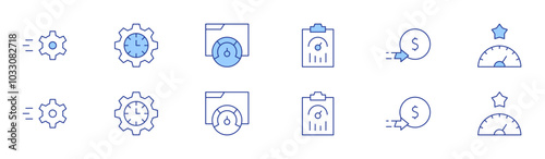 Speed icon set in two styles, Duotone and Thin Line style. Editable stroke. test, settings, speed, speed test, coin, high speed