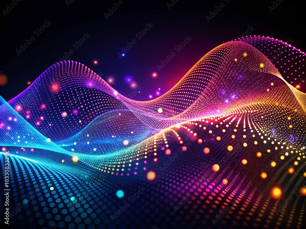 Dynamic Wave of Bright Connected Dots and Lines in Minimalist Abstract Style for Digital Backgrounds Dynamic Wave of Bright Connected Dots and Lines in Minimalist Abstract Style for Digital Backgrounds