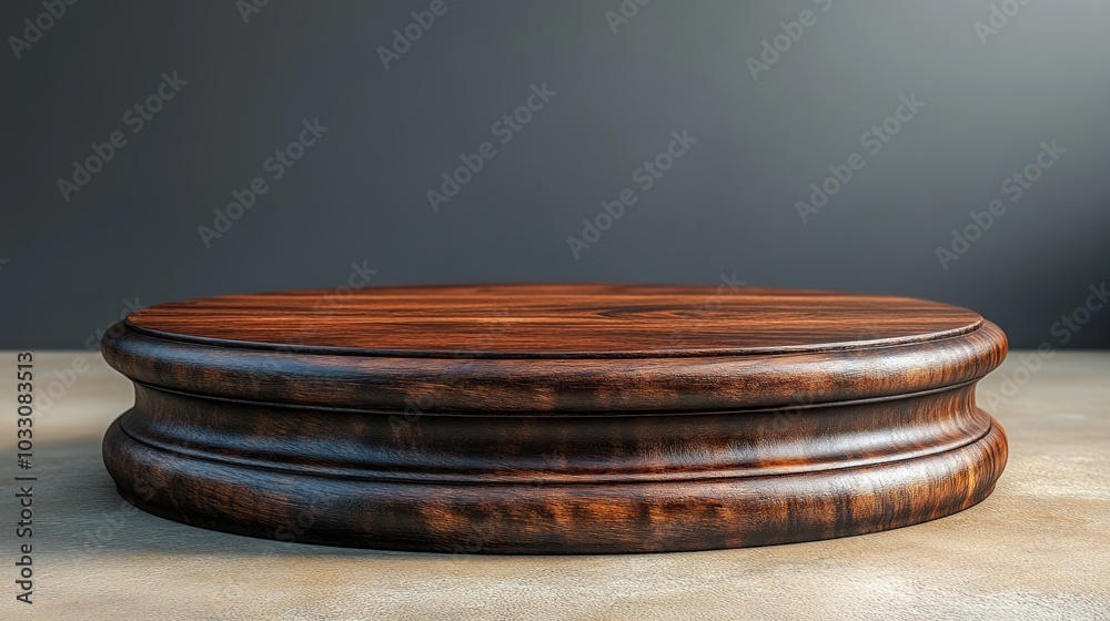 A polished wooden display pedestal with a smooth surface, ideal for showcasing items. A polished wooden display pedestal with a smooth surface, ideal for showcasing items.