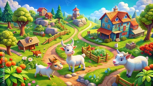 Wallpaper Mural Educational Game for Kids - Find Two Same Pictures Featuring Cute Cartoon Goat Illustration Torontodigital.ca