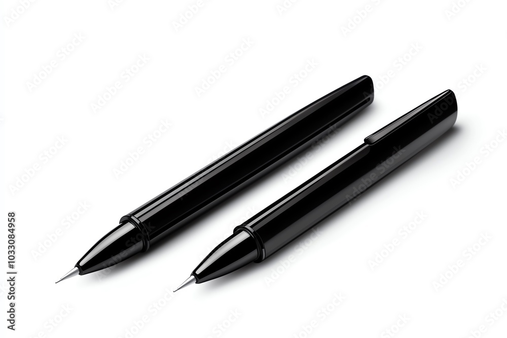 Two elegant black pens, isolated on a white background. Two elegant black pens, isolated on a white background.