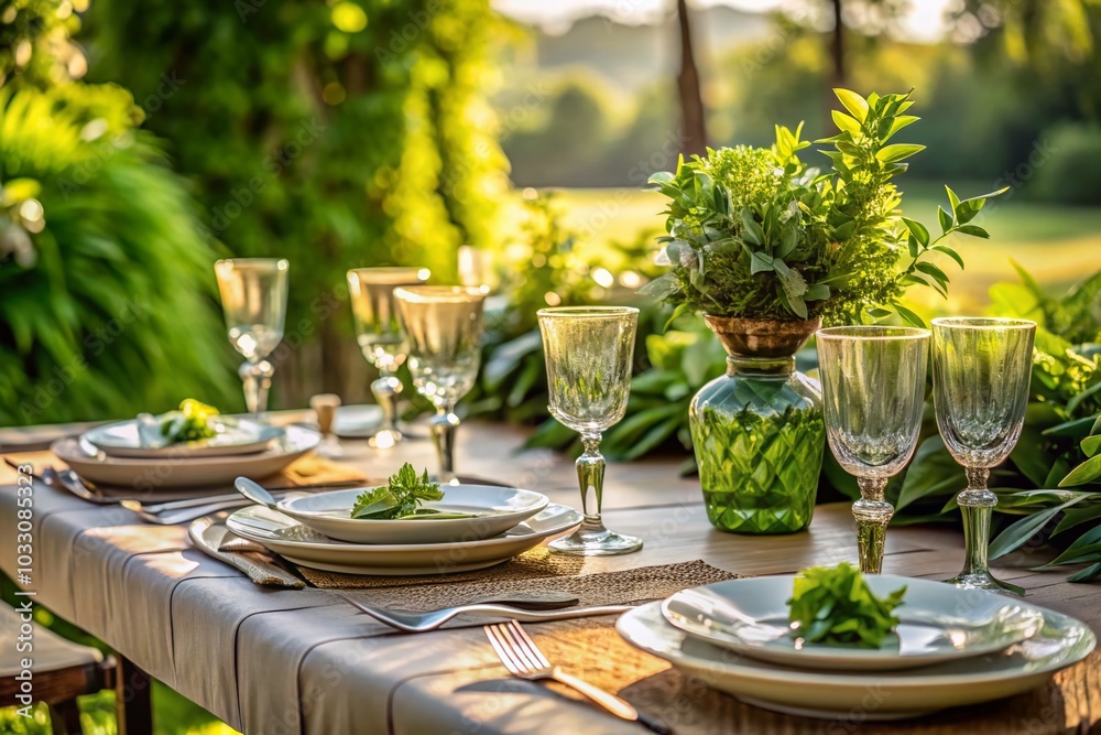 Elegant Table Setting with Greenery Centerpiece for Sophisticated Dining Experience Elegant Table Setting with Greenery Centerpiece for Sophisticated Dining Experience