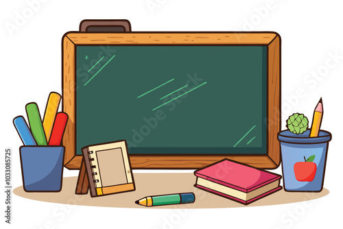 Wooden frame Blackboard and Chalk vector illustration isolated on a white background