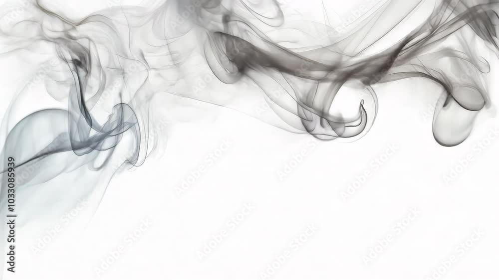 Grey moving smoke spreads on a white background