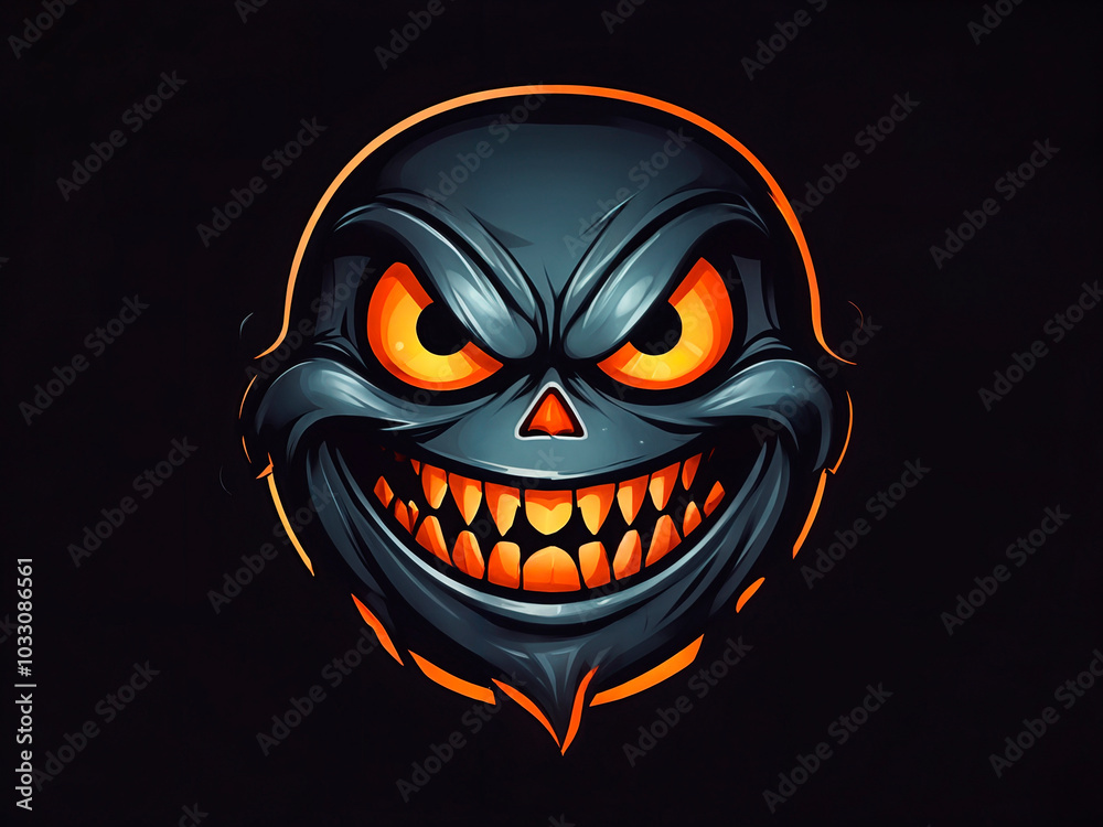 Naklejka premium Evil Halloween Smile Logo with Spooky and Nostalgic Elements - generated by ai
