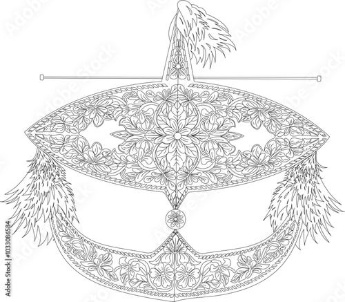 Wau Bulan, traditional Malaysia moon kite. Black and white line drawing for coloring. Vector clip art illustration.