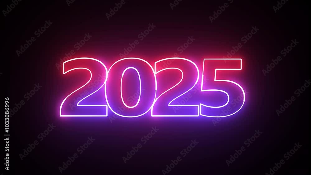 2025 - Two thousand twenty-five. Glowing neon icon on brick wall background 2025 - Two thousand twenty-five. Glowing neon icon on brick wall background