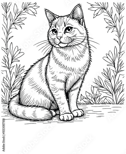 Adult coloring page illustration with cat coloring book