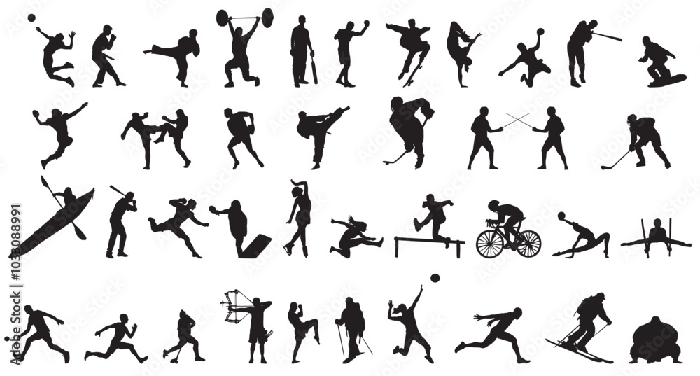set of silhouettes of people sports