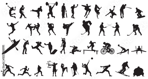 set of silhouettes of people sports