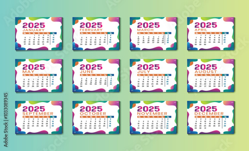 Modern 2025 new year english desk calendar template printable design
